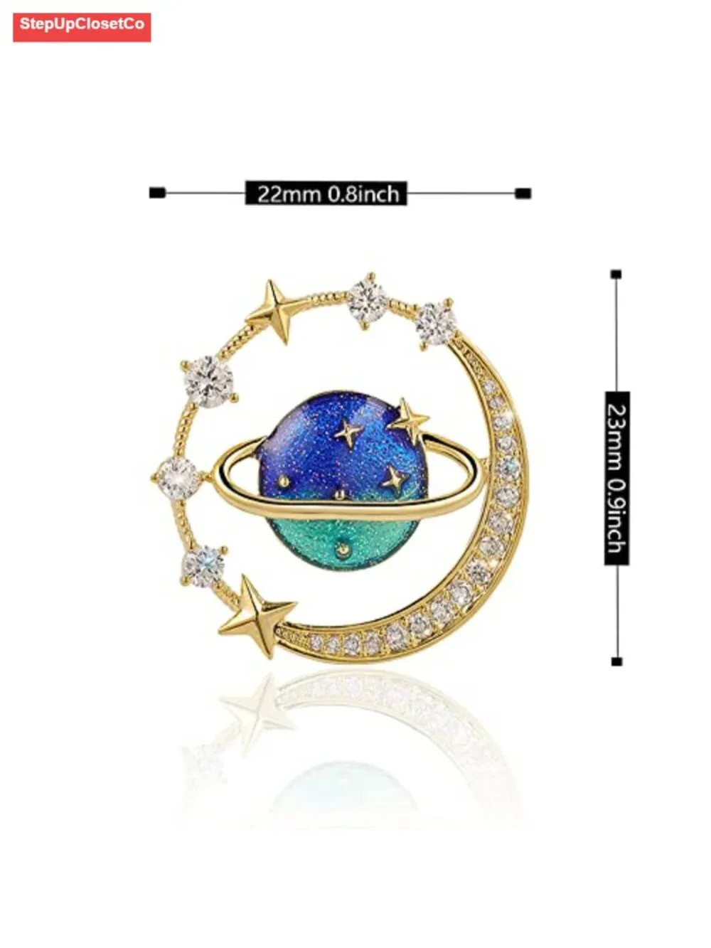 Enamel Blue Rhinestone Star Brooch Pin Sun Moon Star Zodiac Badge for Women
